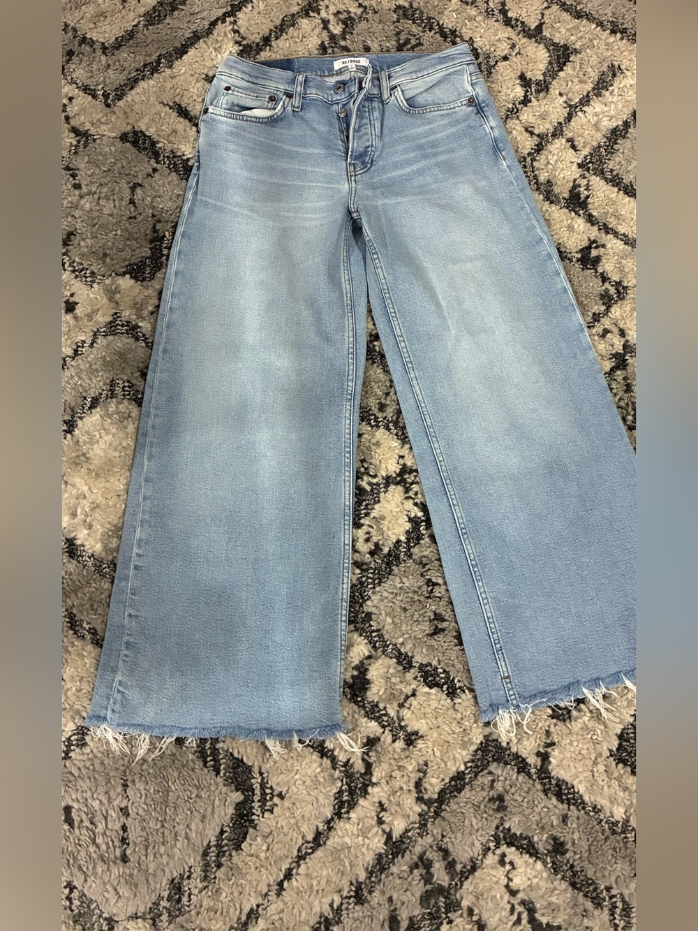NWOT Re/Done Light Blue High-Rise Wide Leg Jeans with Frayed Hem - Picture 2 of 6